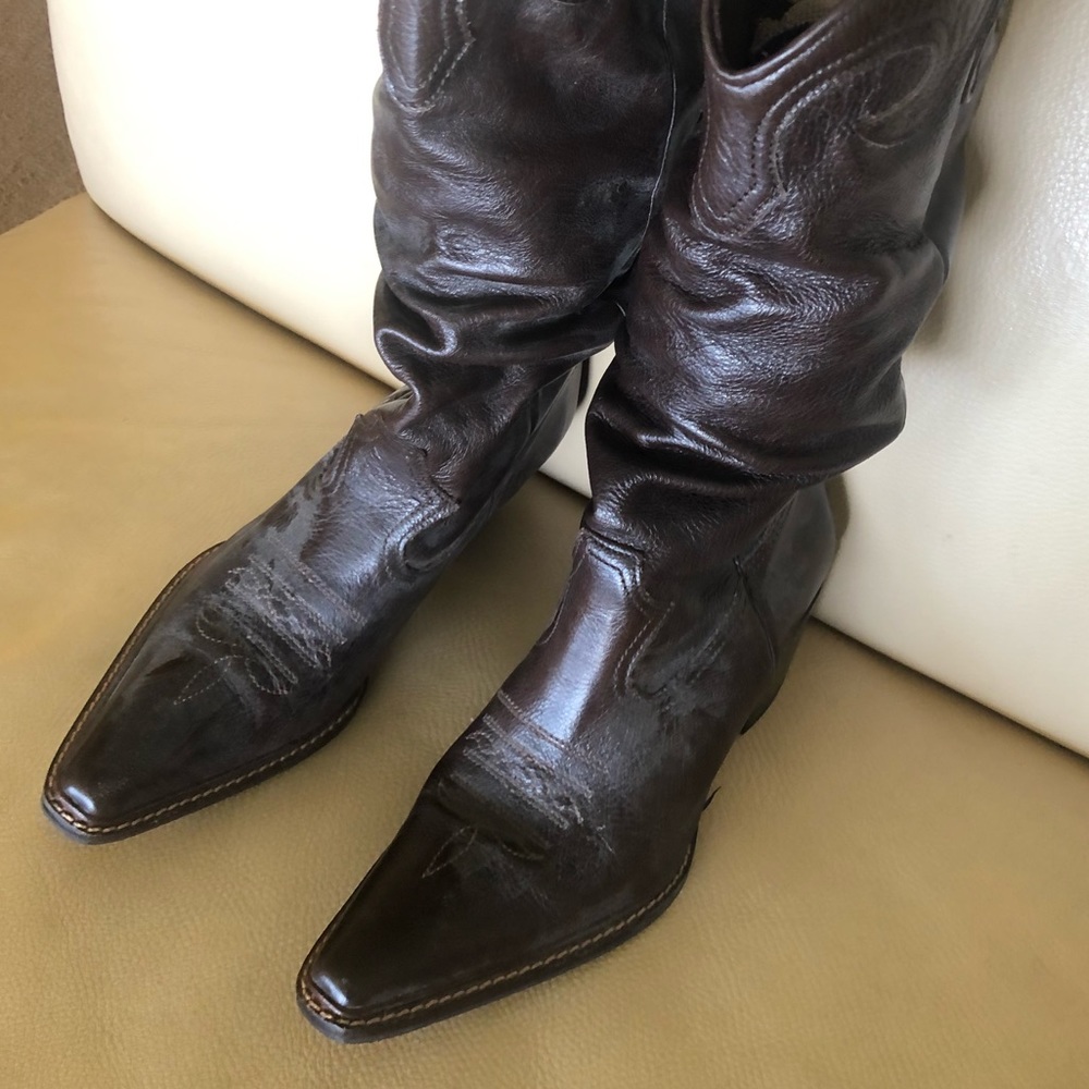 Size 9 Brown Leather Tall Cowboy Boots